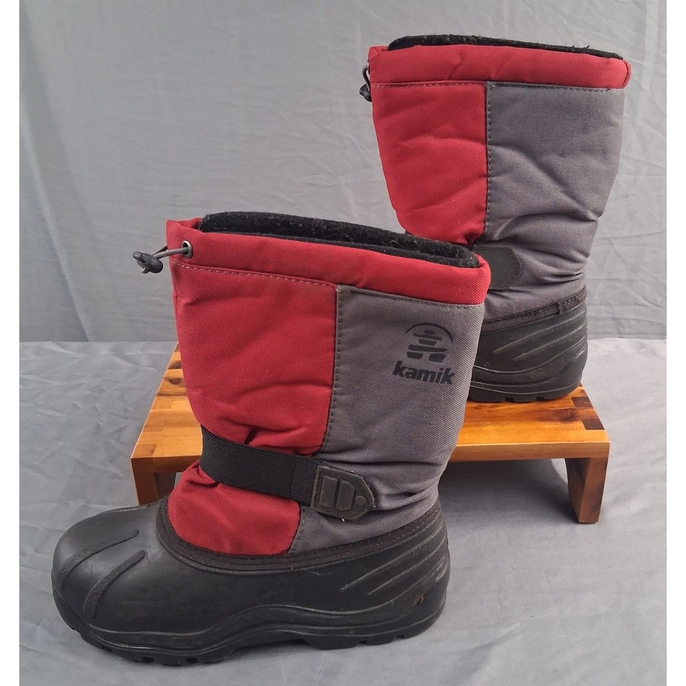 Kamik Kids Waterproof Snow Boots Red Grey Insulated Winter Warm Toddler/Youth‎ 4